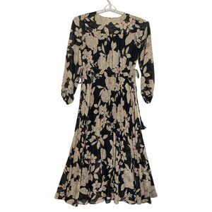 Taylor size 10 Chiffon dress Black & Brown Floral w/ Metallic Gold Fleck NWT
